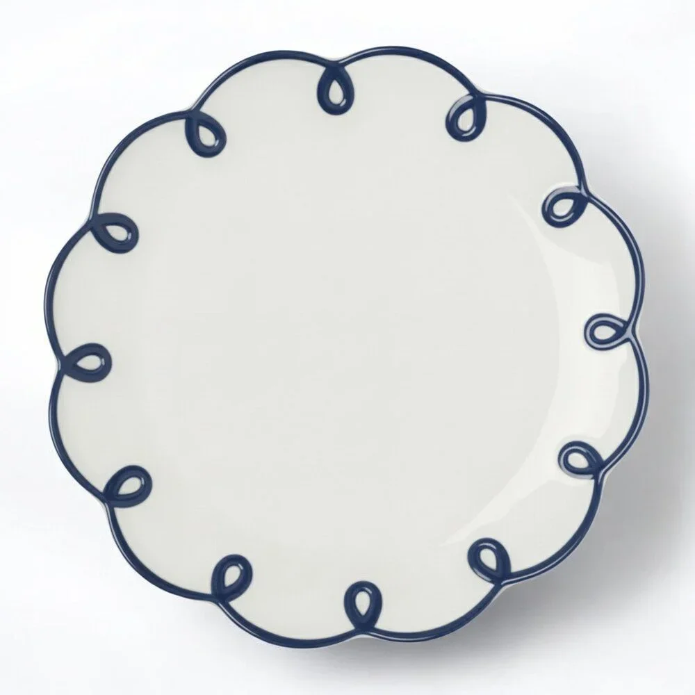 Anthropologie Scalloped Dessert Plates Set of 4 Navy Loop Edge Stoneware NWT